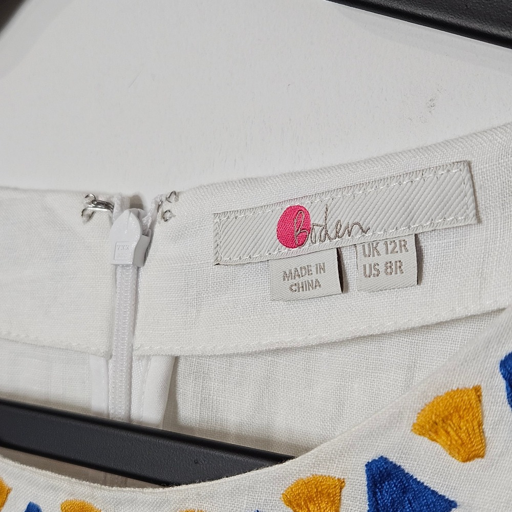 Boden Womens White 100% Linen Embroidered Floral Garden Cottage Shift Dress 8R - Picture 3 of 6